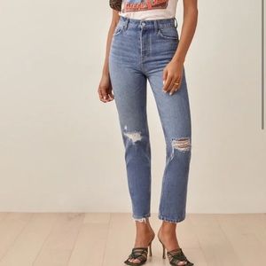 Reformation Cynthia High Rise Distressed Straight Jeans